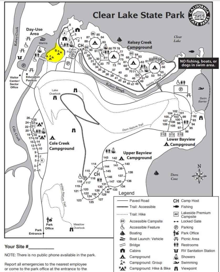 Paved roads and trail access at Clear Lake State Park for outdoor recreation.